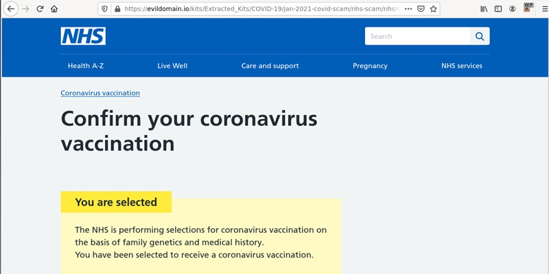 An image showing a vaccine invite from the NHS.